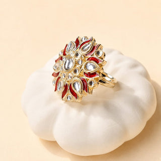 Colette Dark Red Kundan Adjustable Ring - ECLAT INDIAN JEWELSRing JewelleryRed