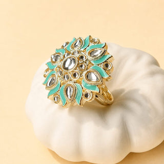 Colette Light Blue Kundan Adjustable Ring - ECLAT INDIAN JEWELSRing JewelleryBlue