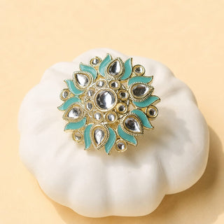 Colette Light Blue Kundan Adjustable Ring - ECLAT INDIAN JEWELSRing JewelleryBlue