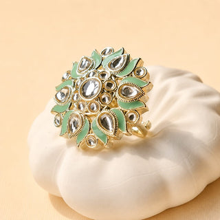 Colette Light Green Kundan Adjustable Ring - ECLAT INDIAN JEWELSRing JewelleryGreen