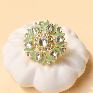 Colette Light Green Kundan Adjustable Ring - ECLAT INDIAN JEWELSRing JewelleryGreen