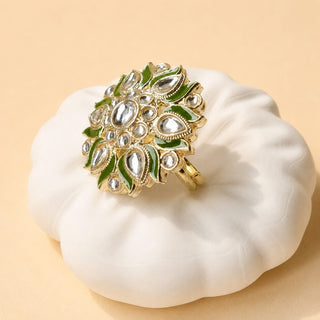 Colette Mehndi Green Kundan Adjustable Ring - ECLAT INDIAN JEWELSRing JewelleryGreen