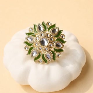 Colette Mehndi Green Kundan Adjustable Ring - ECLAT INDIAN JEWELSRing JewelleryGreen