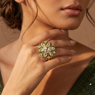 Colette Mehndi Green Kundan Adjustable Ring - ECLAT INDIAN JEWELSRing JewelleryGreen