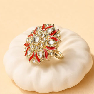 Colette Red Kundan Adjustable Ring - ECLAT INDIAN JEWELSRing JewelleryRed