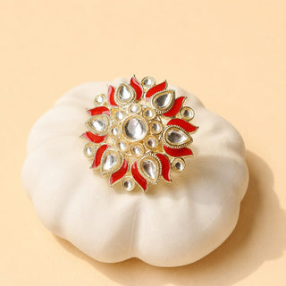 Colette Red Kundan Adjustable Ring - ECLAT INDIAN JEWELSRing JewelleryRed