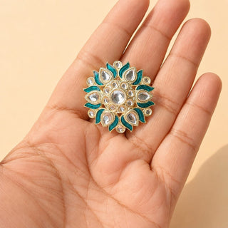 Colette Teal Blue Kundan Adjustable Ring - ECLAT INDIAN JEWELSRing JewelleryBlue