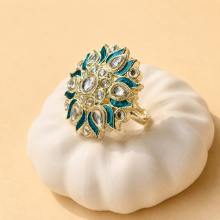 Colette Teal Blue Kundan Adjustable Ring - ECLAT INDIAN JEWELSRing JewelleryBlue