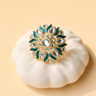 Colette Teal Blue Kundan Adjustable Ring - ECLAT INDIAN JEWELSRing JewelleryBlue