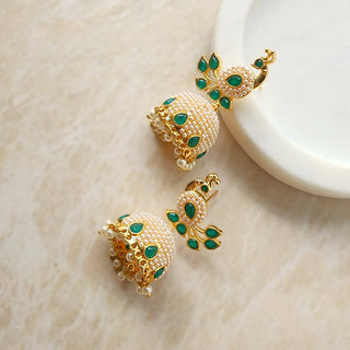 Constance Green Peacock Jhumka Earrings - ECLAT INDIAN JEWELSEarringsGreen