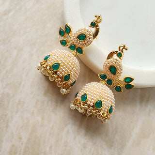 Constance Green Peacock Jhumka Earrings - ECLAT INDIAN JEWELSEarringsGreen