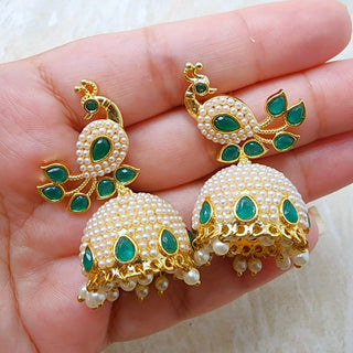 Constance Green Peacock Jhumka Earrings - ECLAT INDIAN JEWELSEarringsGreen