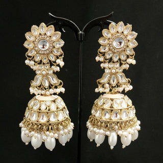 Constance White Kundan Jhumki Long Earrings - ECLAT INDIAN JEWELSEarringsWhite