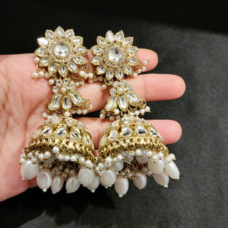 Constance White Kundan Jhumki Long Earrings - ECLAT INDIAN JEWELSEarringsWhite