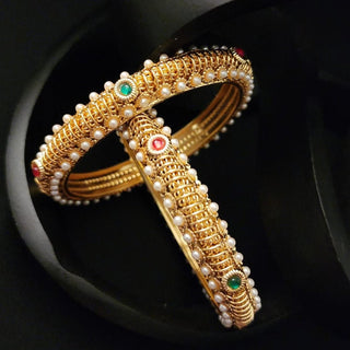 Cora Multicolour Gold Kada Bangles (Pair) (2.6, 2.8) - ECLAT INDIAN JEWELSBangle, Kadas & Bracelets2.6