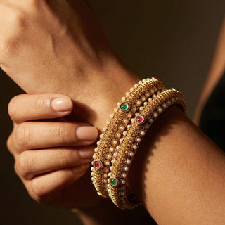 Cora Multicolour Gold Kada Bangles (Pair) (2.6, 2.8) - ECLAT INDIAN JEWELSBangle, Kadas & Bracelets2.6