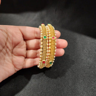 Cora Multicolour Gold Kada Bangles (Pair) (2.6, 2.8) - ECLAT INDIAN JEWELSBangle, Kadas & Bracelets2.6