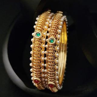 Cora Multicolour Gold Kada Bangles (Pair) (2.6, 2.8) - ECLAT INDIAN JEWELSBangle, Kadas & Bracelets2.6