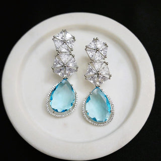 Courtney Light Blue CZ Diamond Simulant Drop Earrings - Luxury Collection - ECLAT INDIAN JEWELSEarringsBlue