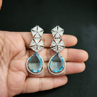 Courtney Light Blue CZ Diamond Simulant Drop Earrings - Luxury Collection - ECLAT INDIAN JEWELSEarringsBlue