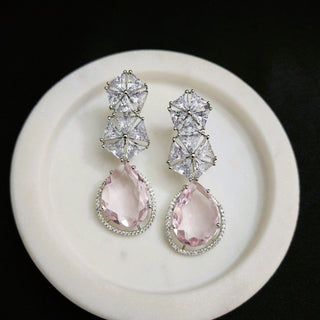 Courtney Pink CZ Diamond Simulant Drop Earrings - Luxury Collection - ECLAT INDIAN JEWELSEarringsPink