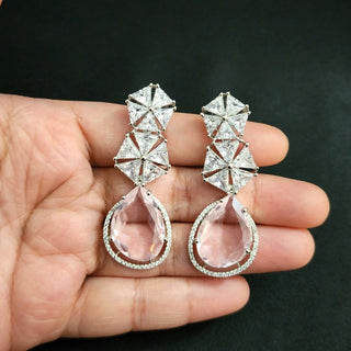 Courtney Pink CZ Diamond Simulant Drop Earrings - Luxury Collection - ECLAT INDIAN JEWELSEarringsPink