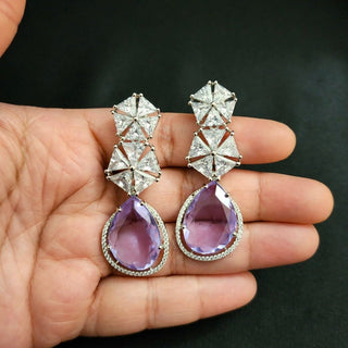 Courtney Purple CZ Diamond Simulant Drop Earrings - Luxury Collection - ECLAT INDIAN JEWELSEarringsPurple