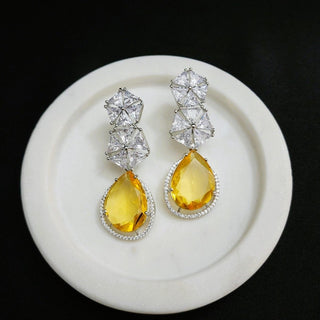 Courtney Yellow CZ Diamond Simulant Drop Earrings - Luxury Collection - ECLAT INDIAN JEWELSEarringsYellow