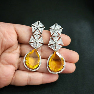 Courtney Yellow CZ Diamond Simulant Drop Earrings - Luxury Collection - ECLAT INDIAN JEWELSEarringsYellow