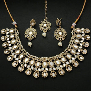 Cressida Mirror Oxidised Gold Necklace Set with Tikka - ECLAT INDIAN JEWELSNecklace SetsGold