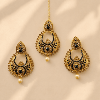 Cristie Black Gold Polki Tikka Set - ECLAT INDIAN JEWELSTikka SetsBlack