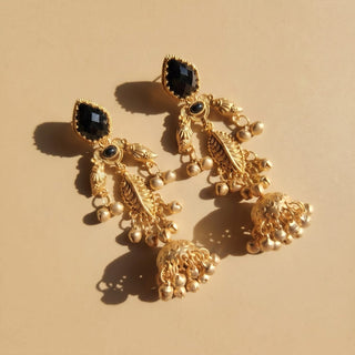 Cristina Black Kashmiri Jhumka Gold Finish Earrings - ECLAT INDIAN JEWELSKashmiri EarringsBlack