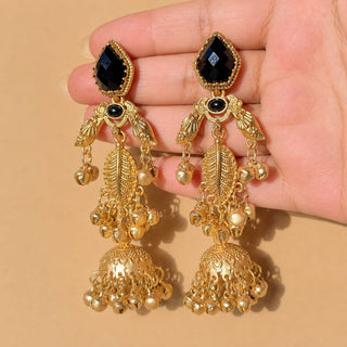 Cristina Black Kashmiri Jhumka Gold Finish Earrings - ECLAT INDIAN JEWELSKashmiri EarringsBlack