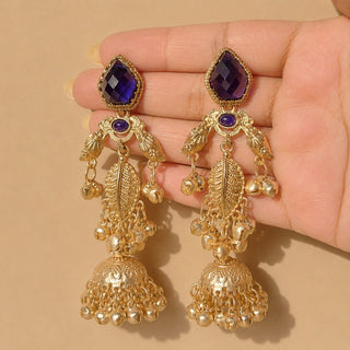 Cristina Blue Kashmiri Jhumka Gold Finish Earrings - ECLAT INDIAN JEWELSKashmiri EarringsBlue