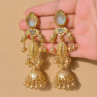 Cristina Light Green Kashmiri Jhumka Gold Finish Earrings - ECLAT INDIAN JEWELSKashmiri EarringsGreen