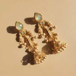 Cristina Light Green Kashmiri Jhumka Gold Finish Earrings - ECLAT INDIAN JEWELSKashmiri EarringsGreen