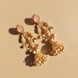 Cristina Light Pink Kashmiri Jhumka Gold Finish Earrings - ECLAT INDIAN JEWELSKashmiri EarringsPink