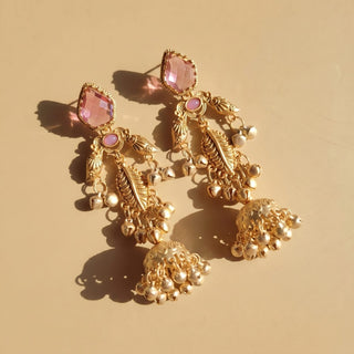 Cristina Lilac Light Purple Kashmiri Jhumka Gold Finish Earrings - ECLAT INDIAN JEWELSKashmiri EarringsPurple