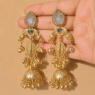Cristina Mint Green Kashmiri Jhumka Gold Finish Earrings - ECLAT INDIAN JEWELSKashmiri EarringsGreen