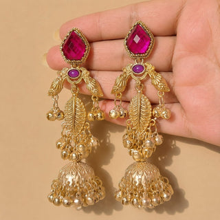 Cristina Purple Kashmiri Jhumka Gold Finish Earrings - ECLAT INDIAN JEWELSKashmiri EarringsPurple