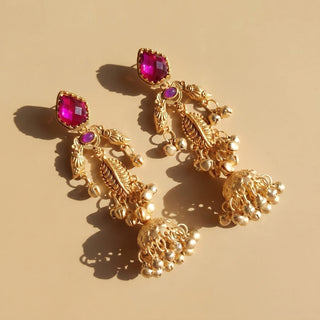 Cristina Purple Kashmiri Jhumka Gold Finish Earrings - ECLAT INDIAN JEWELSKashmiri EarringsPurple