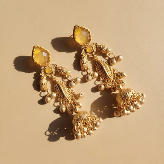 Cristina Yellow Kashmiri Jhumka Gold Finish Earrings - ECLAT INDIAN JEWELSKashmiri EarringsYellow