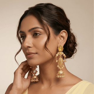 Cristina Yellow Kashmiri Jhumka Gold Finish Earrings - ECLAT INDIAN JEWELSKashmiri EarringsYellow
