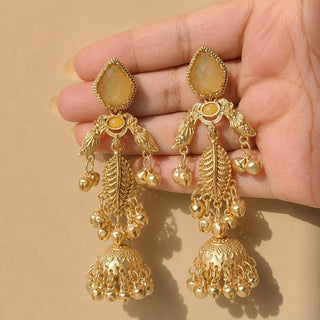 Cristina Yellow Kashmiri Jhumka Gold Finish Earrings - ECLAT INDIAN JEWELSKashmiri EarringsYellow