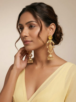 Cristina Yellow Kashmiri Jhumka Gold Finish Earrings - ECLAT INDIAN JEWELSKashmiri EarringsYellow
