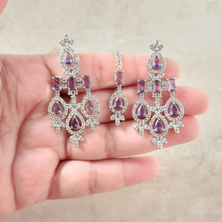 Daisy Purple CZ Diamond Simulant Necklace Set with Maang Tikka - ECLAT INDIAN JEWELSNecklace SetsPurple