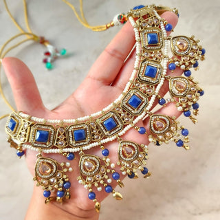 Dakota Blue Polki Necklace Set with Tikka - ECLAT INDIAN JEWELSNecklace SetsBlue