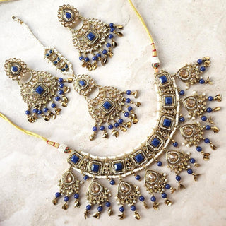 Dakota Blue Polki Necklace Set with Tikka - ECLAT INDIAN JEWELSNecklace SetsBlue