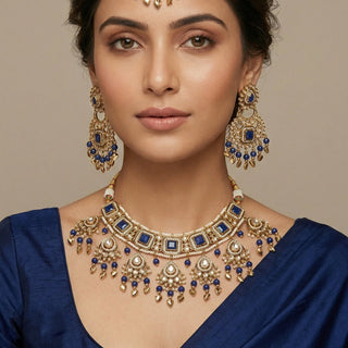 Dakota Blue Polki Necklace Set with Tikka - ECLAT INDIAN JEWELSNecklace SetsBlue