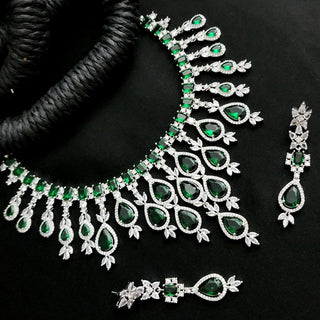 Dakota Green CZ Diamond Simulant Necklace Set - ECLAT INDIAN JEWELSNecklace SetsGreen